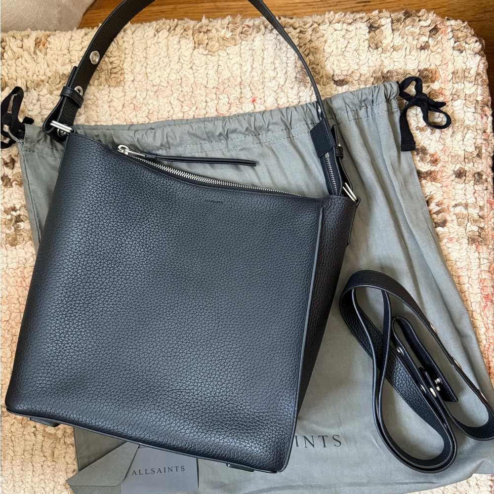 All Saints Charcoal Leather Shoulder Bag